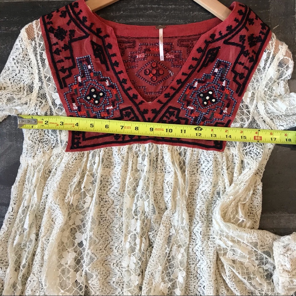 Free People Cream Flowy Lace Top with Red Embroidery - Picture 5 of 8
